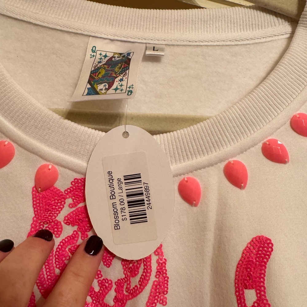 QUEEN OF SPARKLES White and Pink Tiger Sweatshirt - Picture 3 of 4
